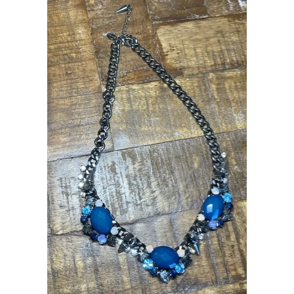 Express Women's Statement Necklace Blue Stones Studs Y2K